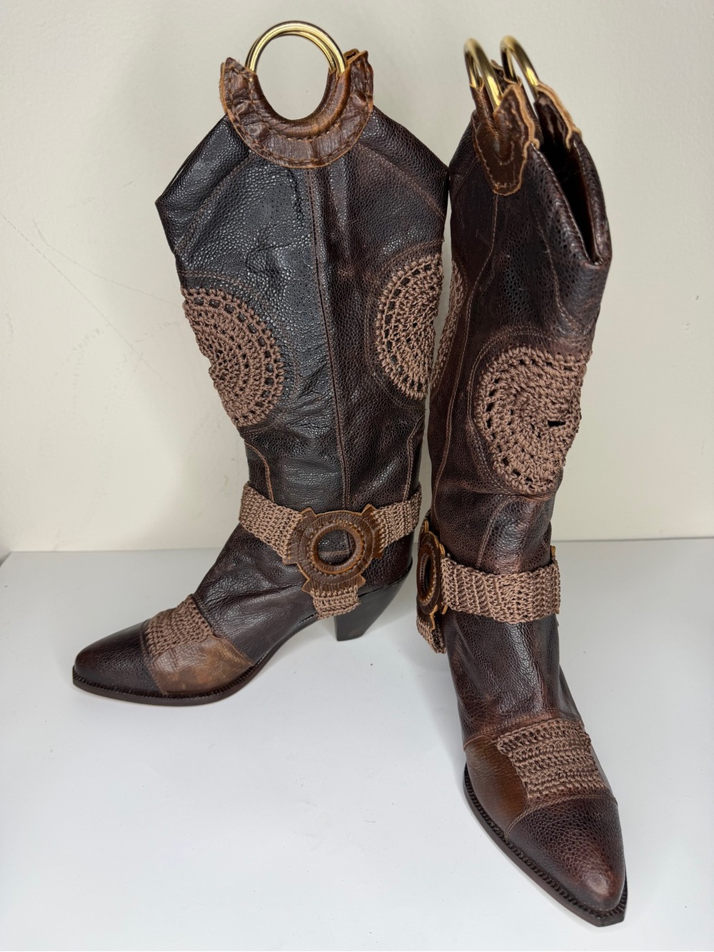 EL VAQUERO Western Heel Texan Boots Women's Size EU 38 US 7 Brown Made In Italy